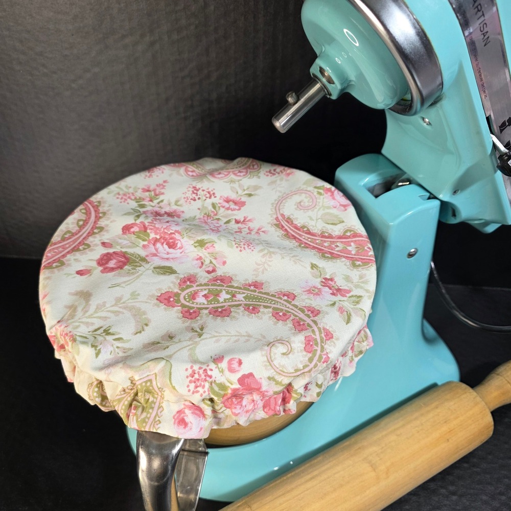 Pink‎ Paisley Roses / Green Polka Dot KitchenAid Mixer Mixing Bowl Cover Baking